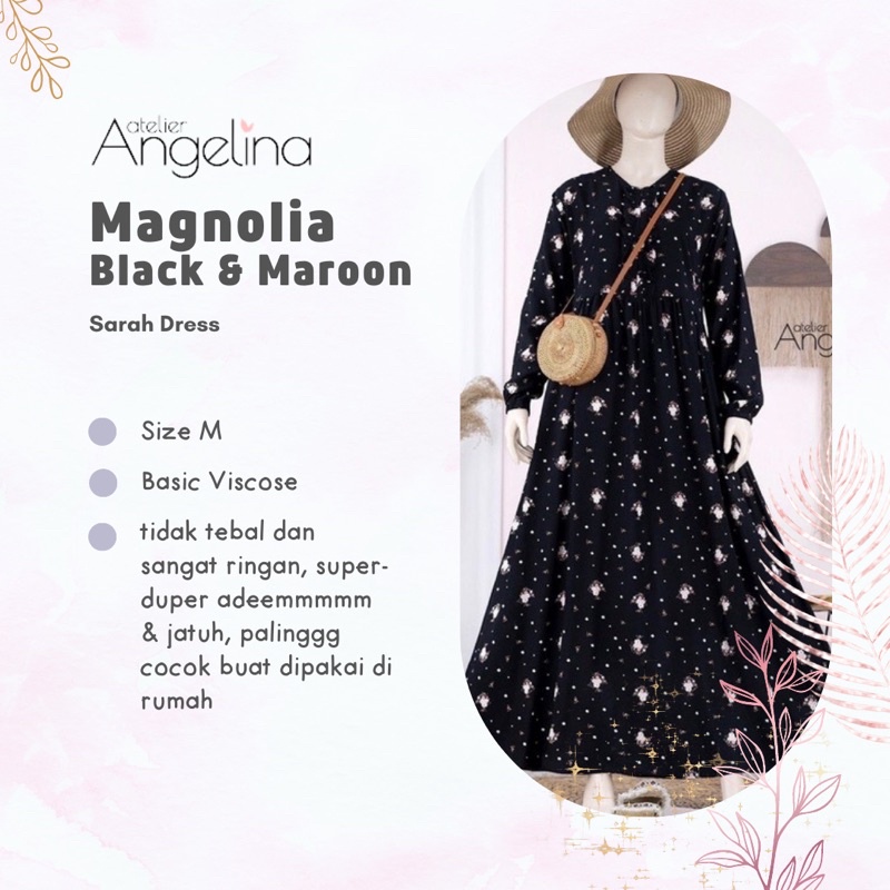 (Size M) Magnolia Mallow Black Maroon Navy Sarah Dress Atelier Angelina Marun Maroon Navy Ditsy