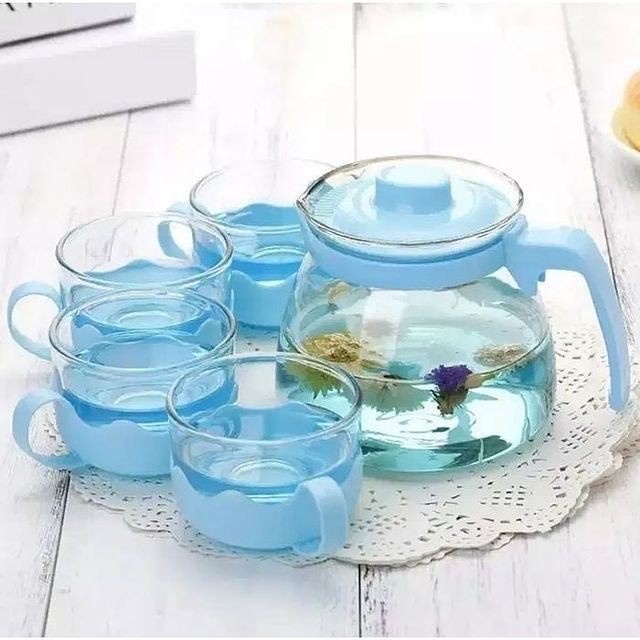 Peralatan Minum Teapot Set 5In1 Teko Set Cangkir Kaca Gelas Jug Beling Mug Cup Tea Pot