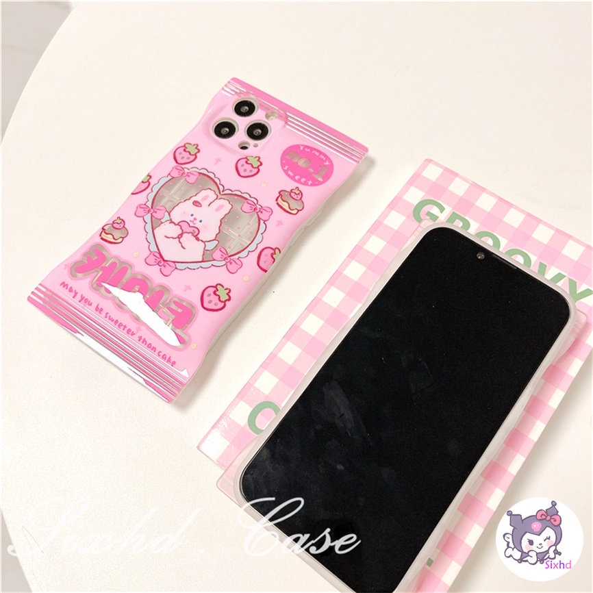 Realme C55 C35 C31 C30 C25 C25Y C21Y C25s C15 C12 C11 C21 C20 C3 9Pro+ 9i 8i 7i 6i 5i Narzo 50i 50A Prime Snack Bag Case Cartoon Pink Love Heart Rabbit Phone Case Soft Cover