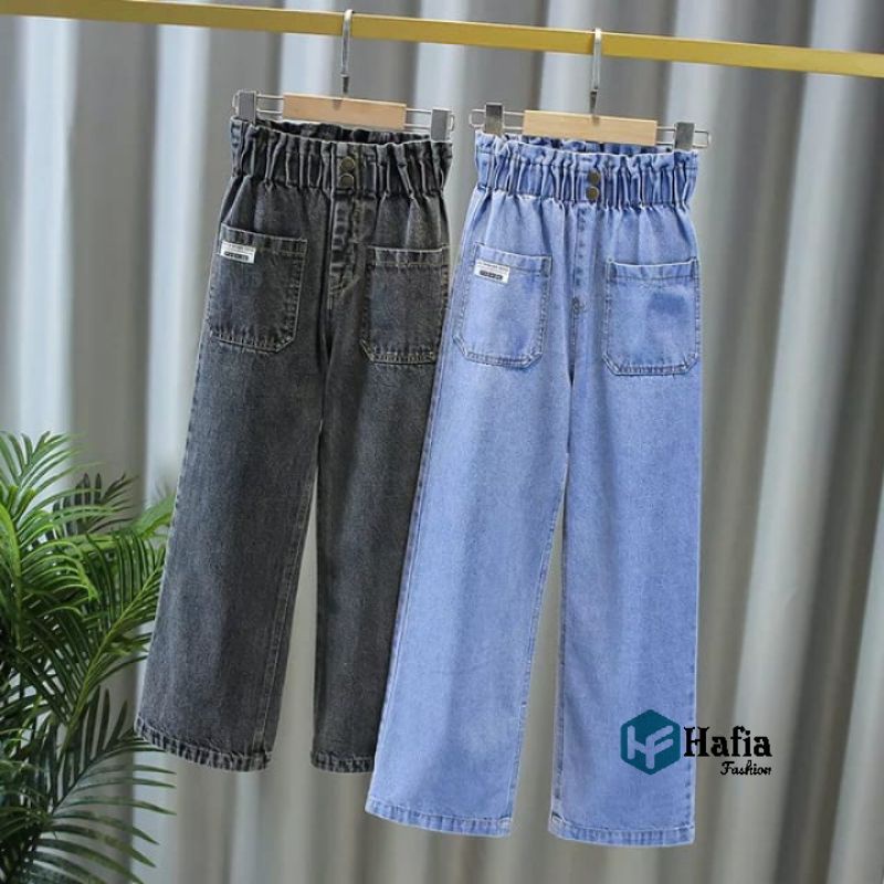 Celana Kulot Jeans Pocket Anak Perempuan Usia 7-12 Tahun