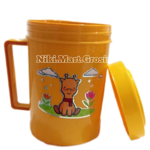 Gelas Plastik Jumbo 850 ml Tutup / Cangkir Plastik Gagang Tutup / Gelas Frenzy