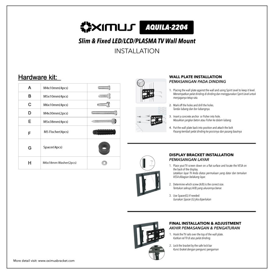 Bracket TV Fix LCD LED Monitor TV 14&quot; - 42&quot; OXIMUS AQUILA 2204