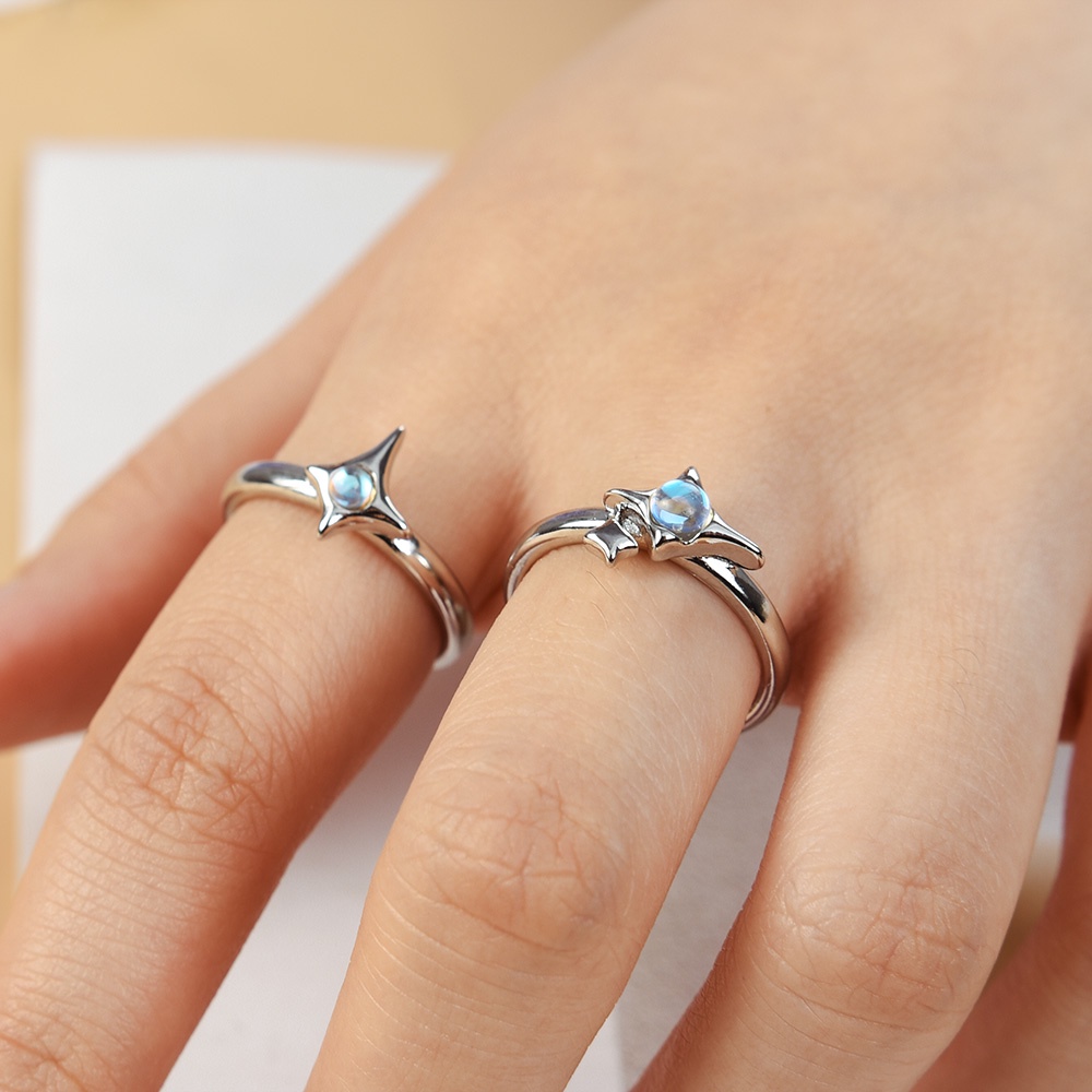 Geometris Moonstone Couple Rings Fashion Perhiasan Bintang Tidak Teratur Jari Cincin Adjustable Terbuka Alami Batu Opal Pesta Rings Elegan Indah Hadiah Pria Wanita