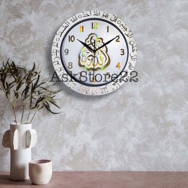 Jam Dinding Tempel Unik Kaligrafi Allah Muhammad Aesthetic Minimalis 9006