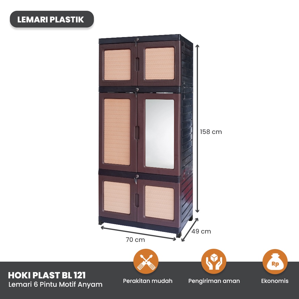 HOKI PLAST BL 121 Lemari Plastik Baju dan Pakaian Lemari Besar Portable + Gantungan baju dan Kaca Cermin