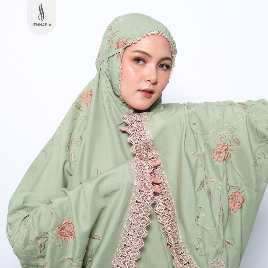 JENNABIA - Mukena Dewasa Katun Premium Bordir Platinum Bunga Rose Mewah Terbaru Murah