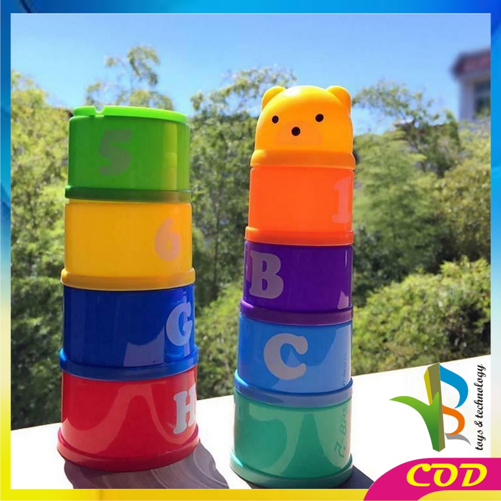 RB-M21 Mainan Anak Stacking Cup / Mainan Susun Gelas 9PCS Mainan Edukasi Bayi Angka Dan Alfabet