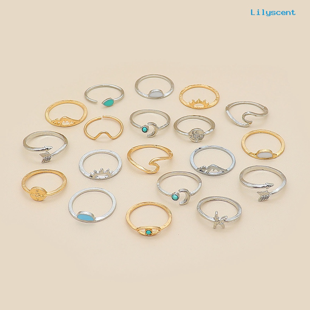 [LS]19Pcs Gelombang Pembukaan Adjustable Boho Cincin Boho Gaya Etnik Turquoise Finger Rings Perhiasan Aksesori