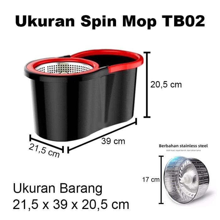 PROMO Spin Mop TB02 Stainless Alat Pel Putar Otomatis Tanpa Pakai Tangan Alat Pel Super Praktis-COD