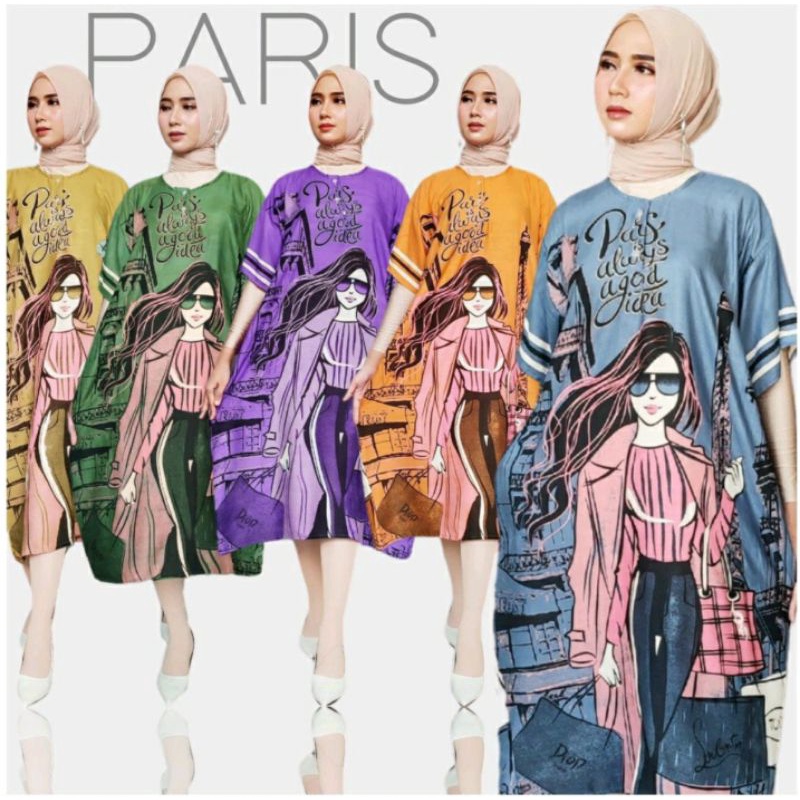 DASTER PREMIUM MOTIF SOPIA PARIS BUSUI KANCING DRESS BUMIL BAJU TIDUR