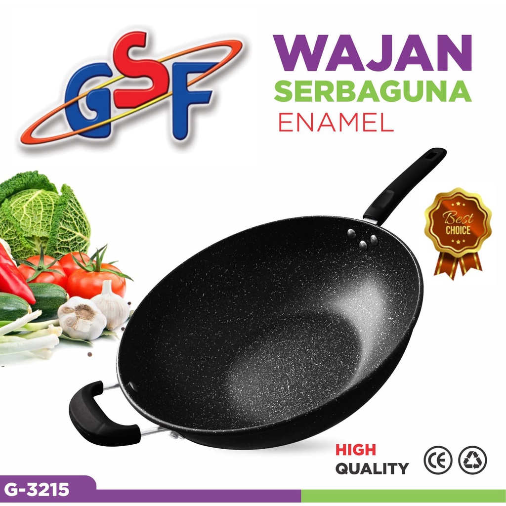 WAJAN ENAMEL GSF UK 32CM ANTI LENGKET DILENGKAPI HANDLE YANG ANTI PANAS