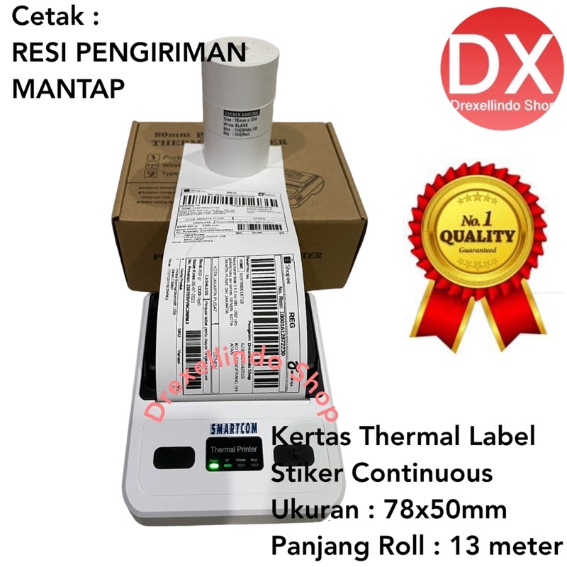 Kertas Thermal Label Stiker Continuous 78x50mm 13 meter