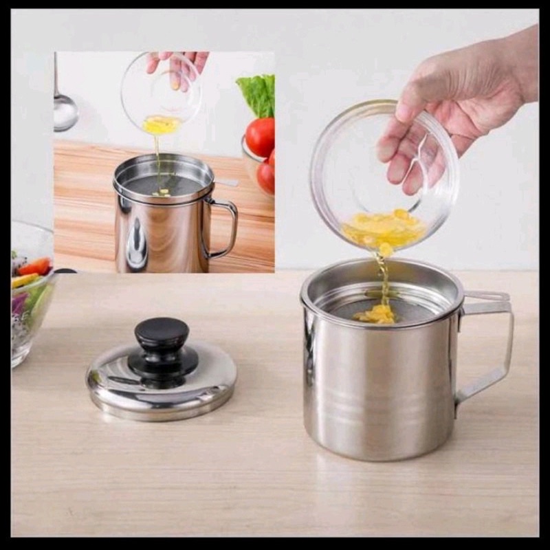 Oil Pot Saringan Minyak Goreng Stainless Steel Wadah Masak Dapur MPASI