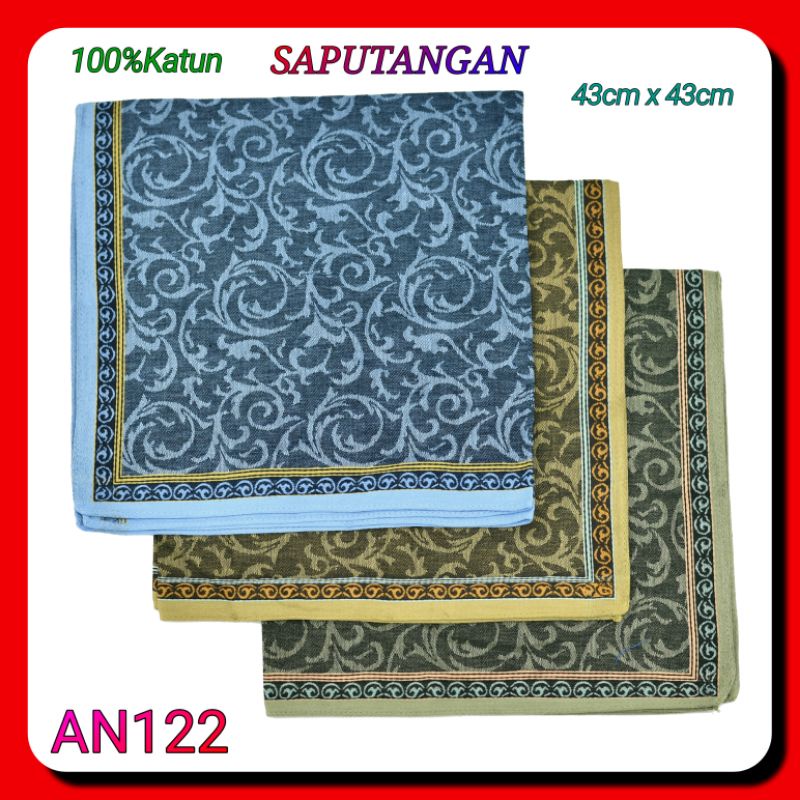 3pcs Sapu Tangan AN122 43cm x 43cm Katun Import