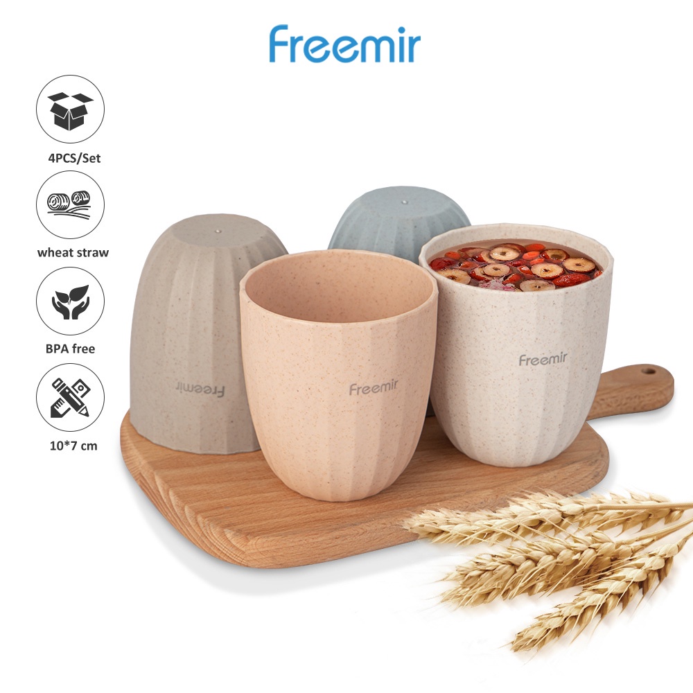 New freemir 4 Pcs Set Gelas Diamond Plastik Wheat Straw