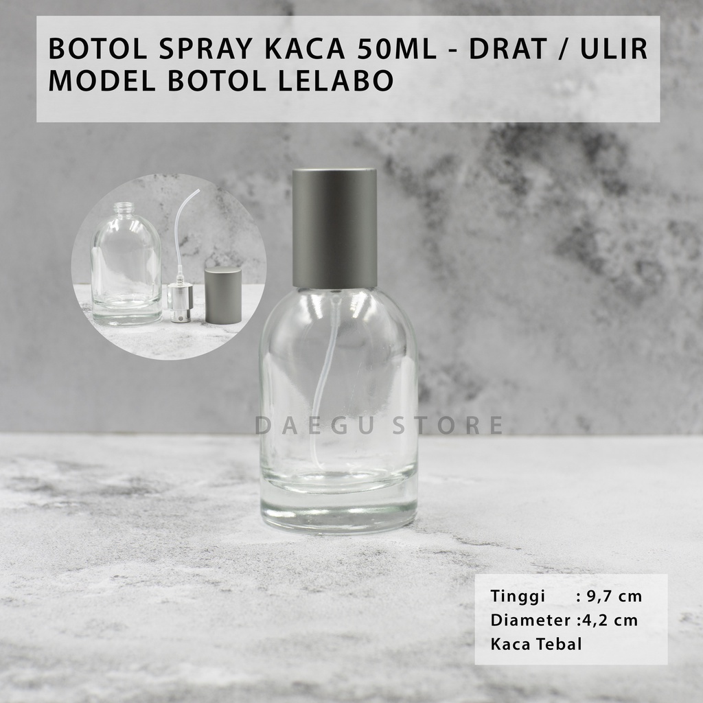 Botol Parfum 50ml Spray Kaca Tebal Bening - Refill Isi Ulang Minyak Wangi Perfume - Model Labo LLB
