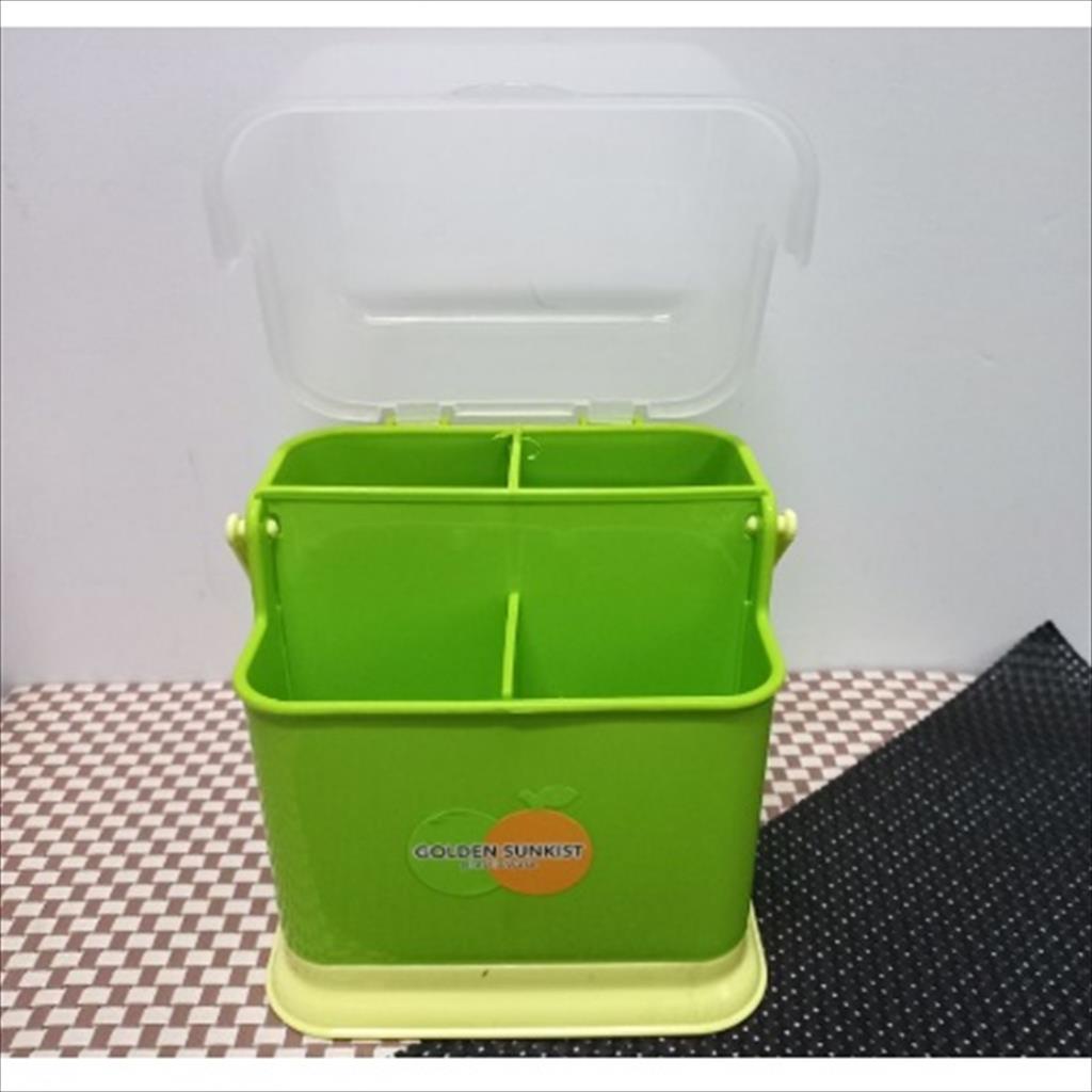 YA 1.002 - Tempat Sendok Garpu Pisau Dengan Tutup Anti Kecoa Cicak Golden Sunkist Cutlery Holder