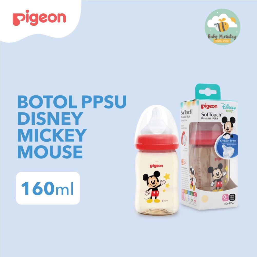 PIGEON BOTOL SUSU PPSU SOFTOUCH PERISTALTIC PLUS (160 ML) - MICKEY MOUSE / DISNEY / MERAH / PPSU / WIDE NECK