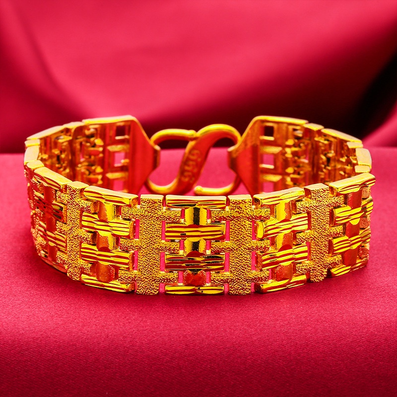 Goldkingdom Perhiasan Fashion Emas Asli Kadar 375 Bangkok Aksesoris Ready Stock Gelang Pria Bully Bertepi Lebar Lapis Emas