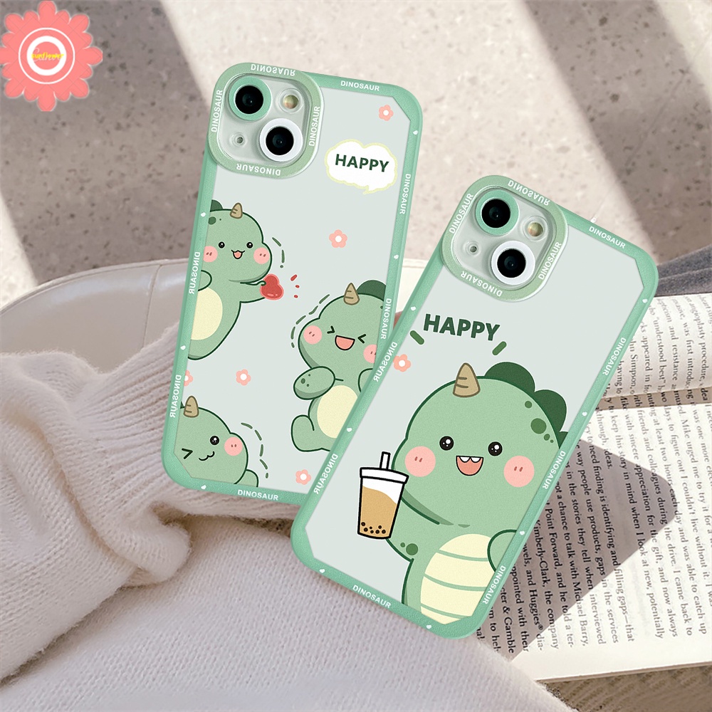 Cute Dinosaurs Drink Milk Tea Soft TPU Case Compatible For Iphone 7 8 Plus 6 6S iPhone 12 13 11 14 Pro Max Xr X Xs Max Se 2020 Lovely Cartoon Little Dinosaur Soft TPU Back Cover