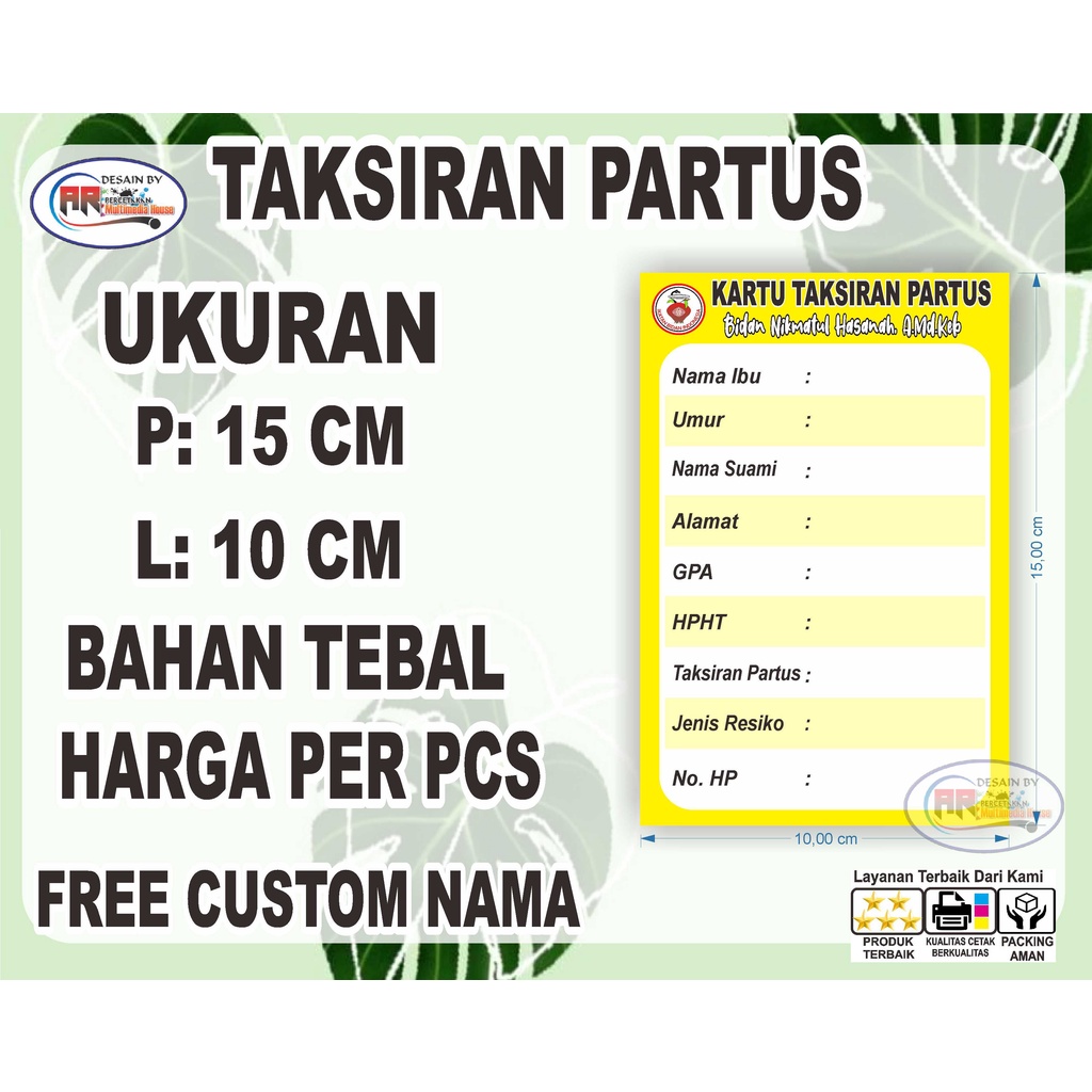 

Kartu Partus Kantong Persalinan, Kartu Taksiran Persalinan UKURAN BESAR