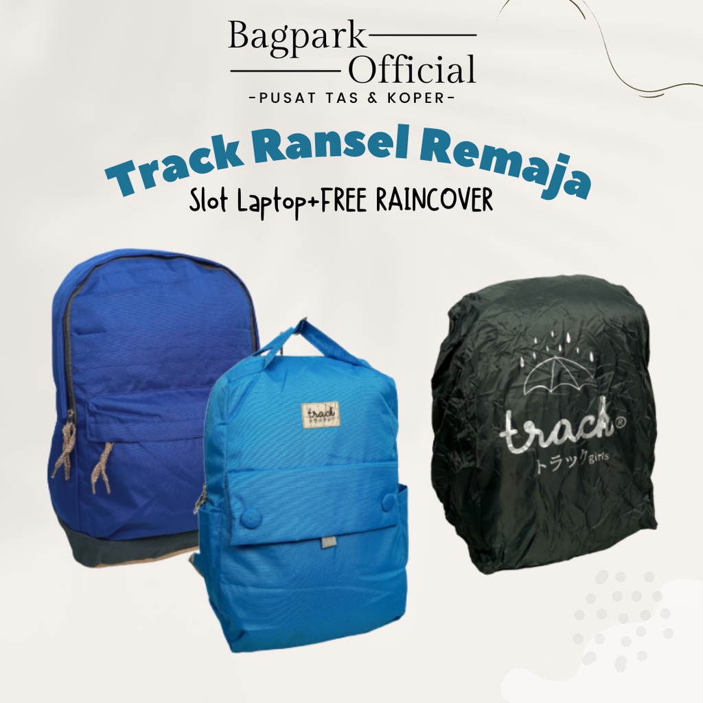 Tas Ransel Anak Sekolah Track Original Tas Anak Remaja Perempuan Motif Polos Free Rain Cover