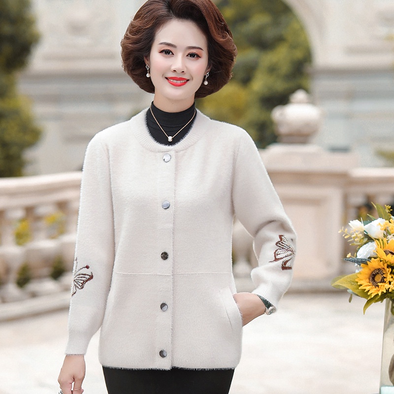 Musim Gugur dan Musim Dingin Cerpelai Beludru Jaket Wanita Paruh Baya Atasan Kasual Gaya Barat Paruh