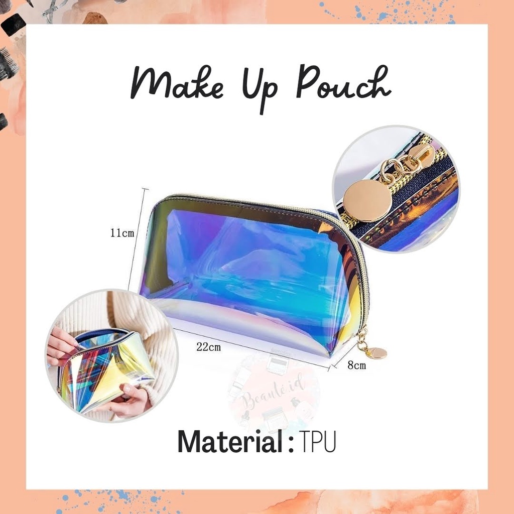 ET1 Pouch Kotak Penyimpanan Make Up/Skincare/Brush Tas Alat Make Up Travel Elegan Premium Cosmetic Bag Semicircle Laser Transparent