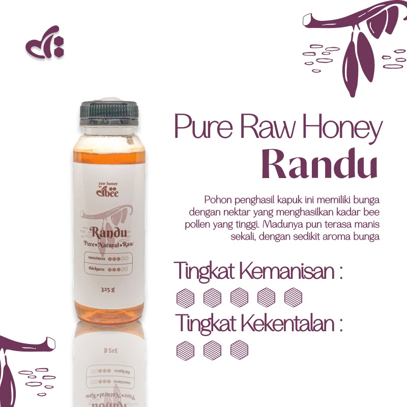 

Raw Honey by dBee - Nektar RANDU 325gr (250 ml) - Madu Mentah Murni Asli - 100% Raw Murni