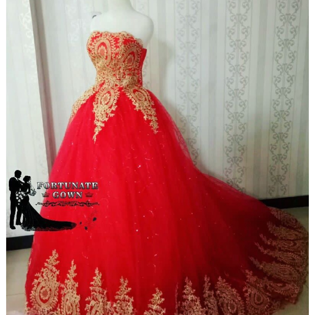 Dress prewedding / Gaun pesta brukat kondangan wanita warna merah