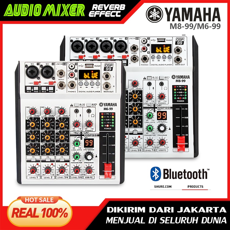 Mixer Audio Profesional YAMAHA M6-99/M8-99 mixer kecil 4 saluran Efek 99DSP bawaan Mendukung pemutaran Bluetooth/UBB/PC/MP3 Dukungan untuk penggunaan di dalam kendaraan Peralatan bernyanyi KTV pertunjukan luar ruangan