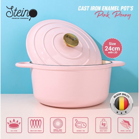 Stein Cookware - Non-Stick Cast Iron Enamel Pot | Pink Peony