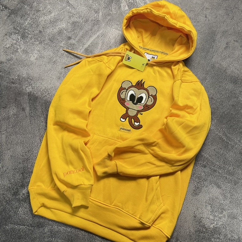 hoodie pancoat monkey warna kuning bordir towel timbul sweater pria wanita