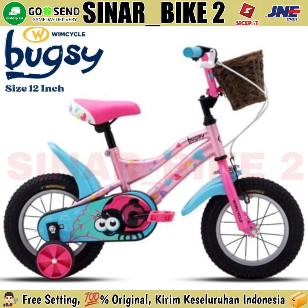 Sepeda Anak Laki- Laki &amp; Perempuan  WIMCYCLE BUGSY Ukuran 12 Inch Keranjang