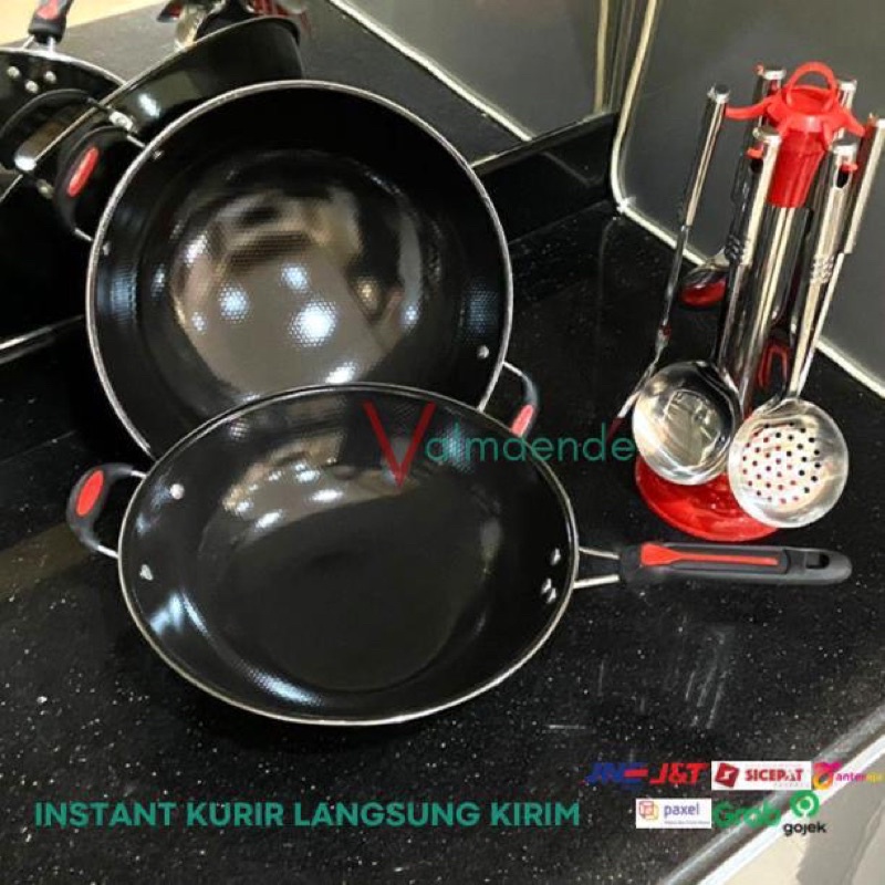 Wajan Set Serbaguna anti Lengket GSF 1132KSG Wajan Kukus 32cm Penutup Kaca Wok Panci Goreng Penggoreangan Serbaguna Tirisan Minyak Steamer Kukusan GSF 1032K 1132KSG