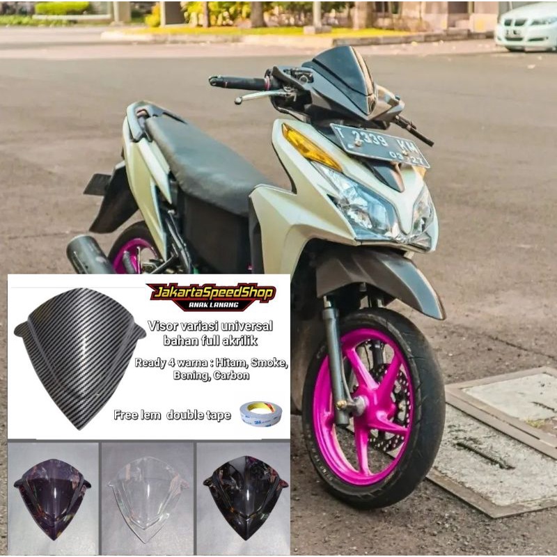 Visor honda vario 125 old lama bahan full akrilik variasi warna hitam smoke bening carbon free lem 3m