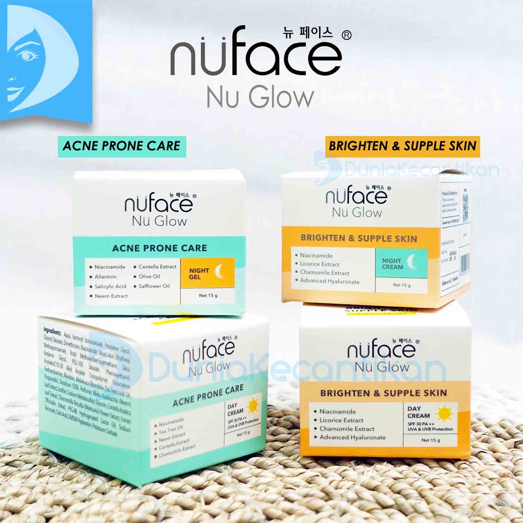 Nuface Nu Glow Brighten &amp; Supple Skin Day &amp; Night Cream Nu Glow Acne Prone Care Night Gel Day Cream Nuface Hydralock &amp; Youthful Night Cream Malam - Skincare Fuji