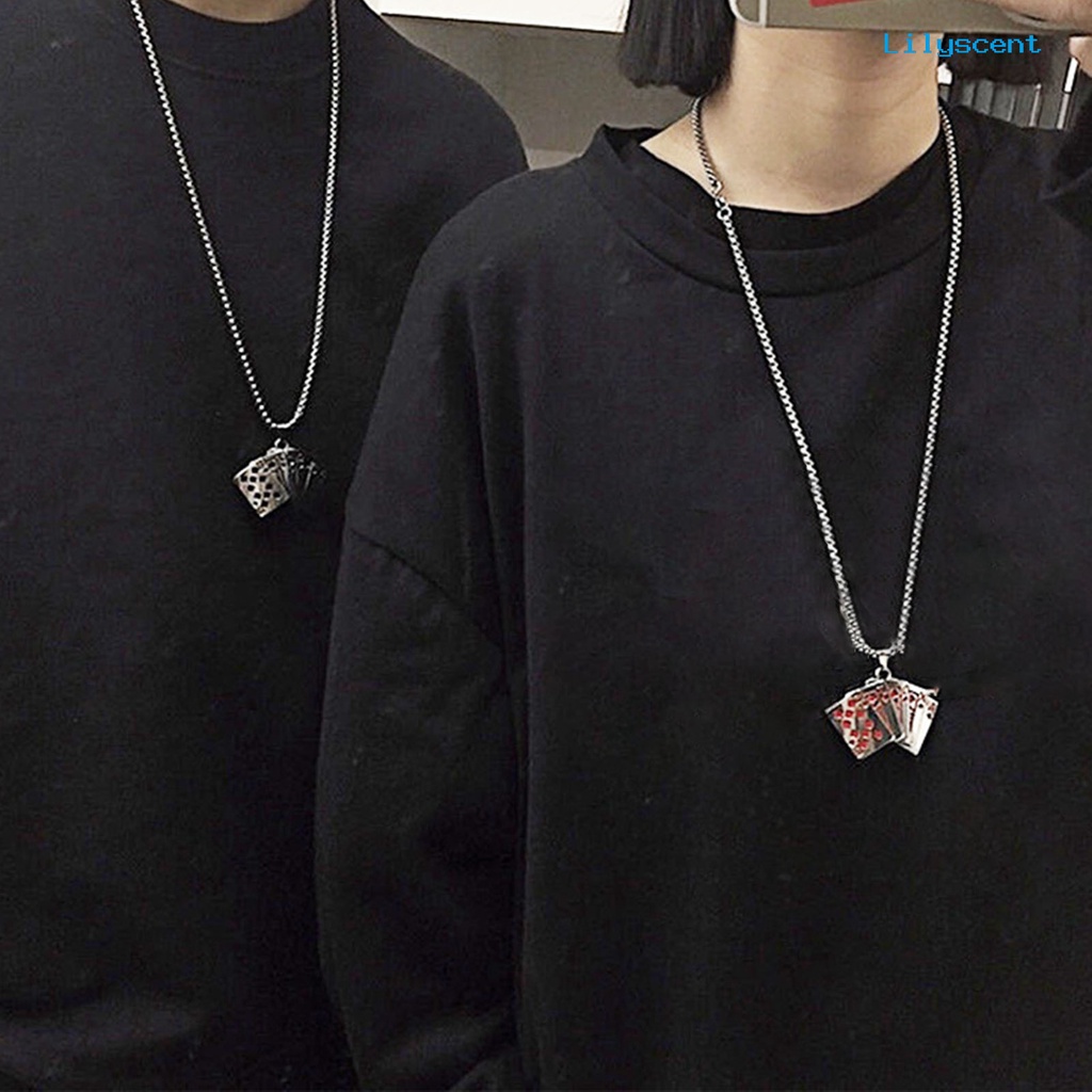 [LS] Hip Hop Statement Unisex Kalung Alloy Poker Pendant Kalung Panjang Perhiasan Aksesori