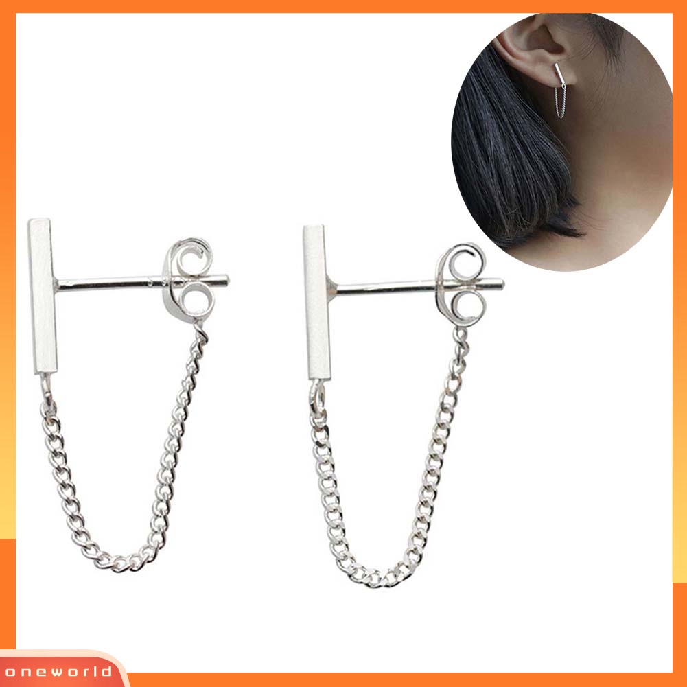 [WONE] Minimalis Wanita Bar Rantai Menjuntai Drop Ear Stud Earrings Pesta Perhiasan Hadiah