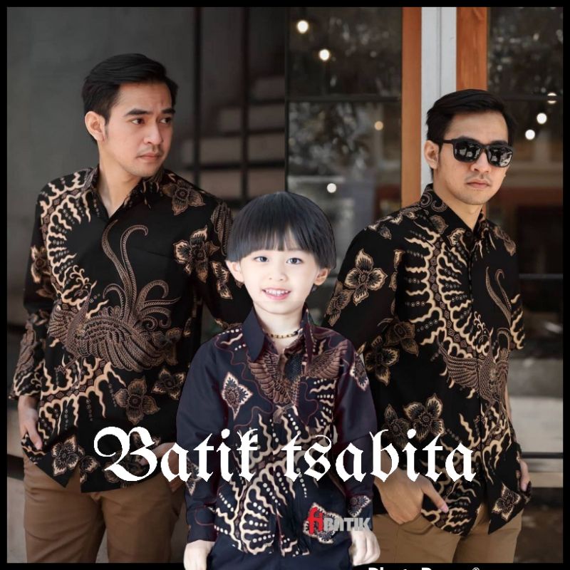 Batik Tsabita Couple Sweet Hem Baju Batik Ayah dan Anak Cowok Batik Hitam