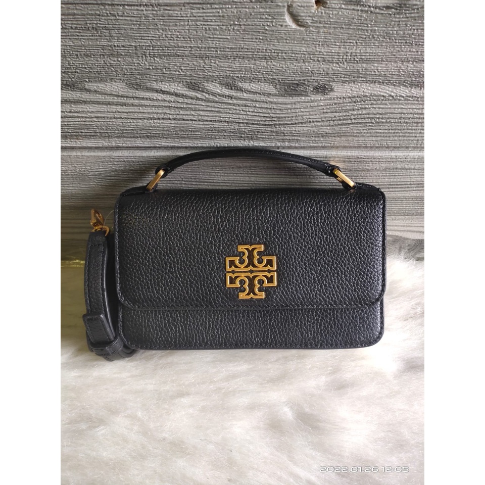 Tas Tb britten flap crossbody bag black ghw brown
