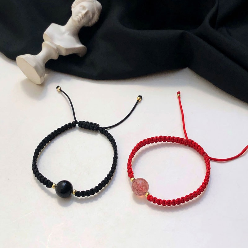 Gelang Obsidian Red cord braided hand cord Kepang Gelang Pasangan Gelang Manik Merah Hitam