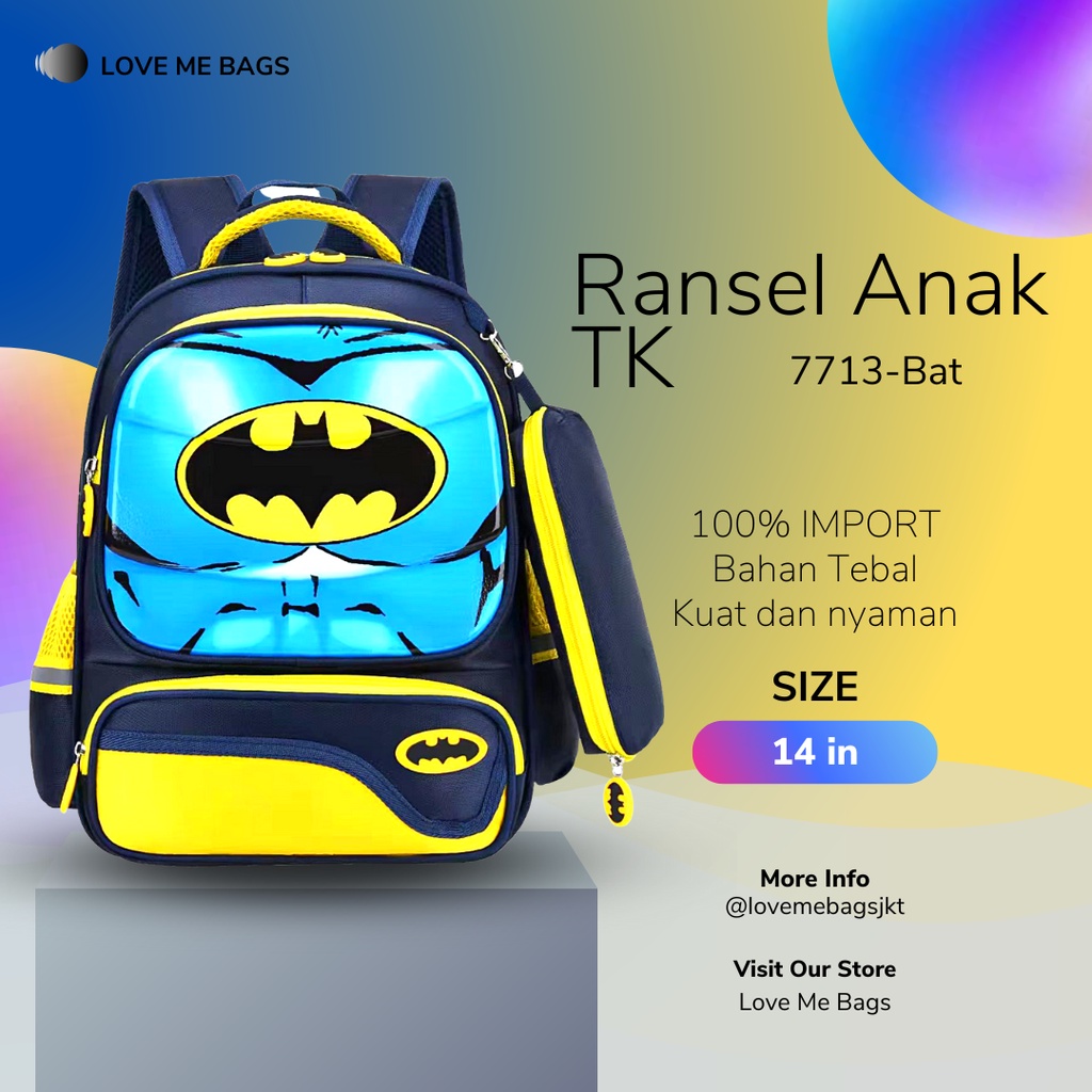 LMB Tas Anak Laki Laki TK Paud Sekolah Import Bahan Nilon Kualitas Premium Kuat Dan Tebal Karakter Superhero Timbul 6D