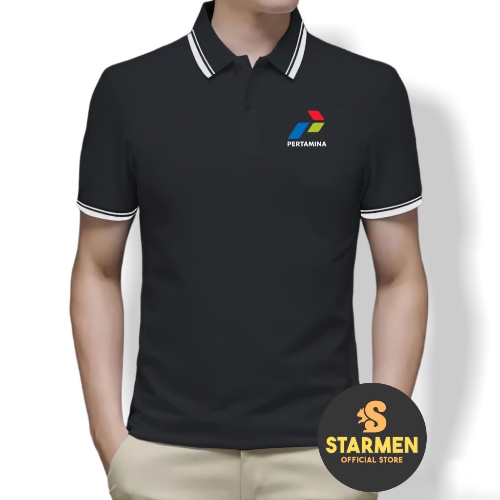 Kaos Polo Shirt Pria Kerah List Putih logo PERTAMlNA