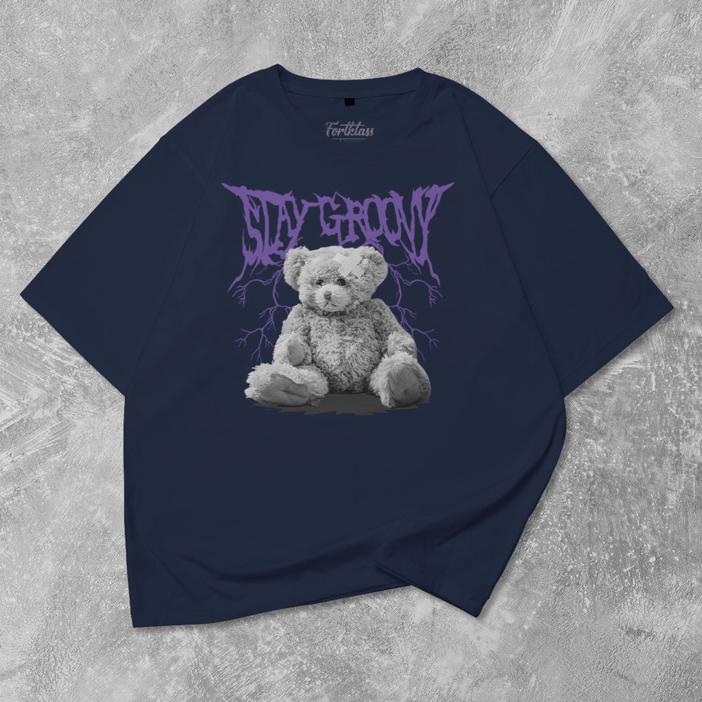 Fortglass Bear Groovy Kaos Oversize T-Shirt Cowok Premium