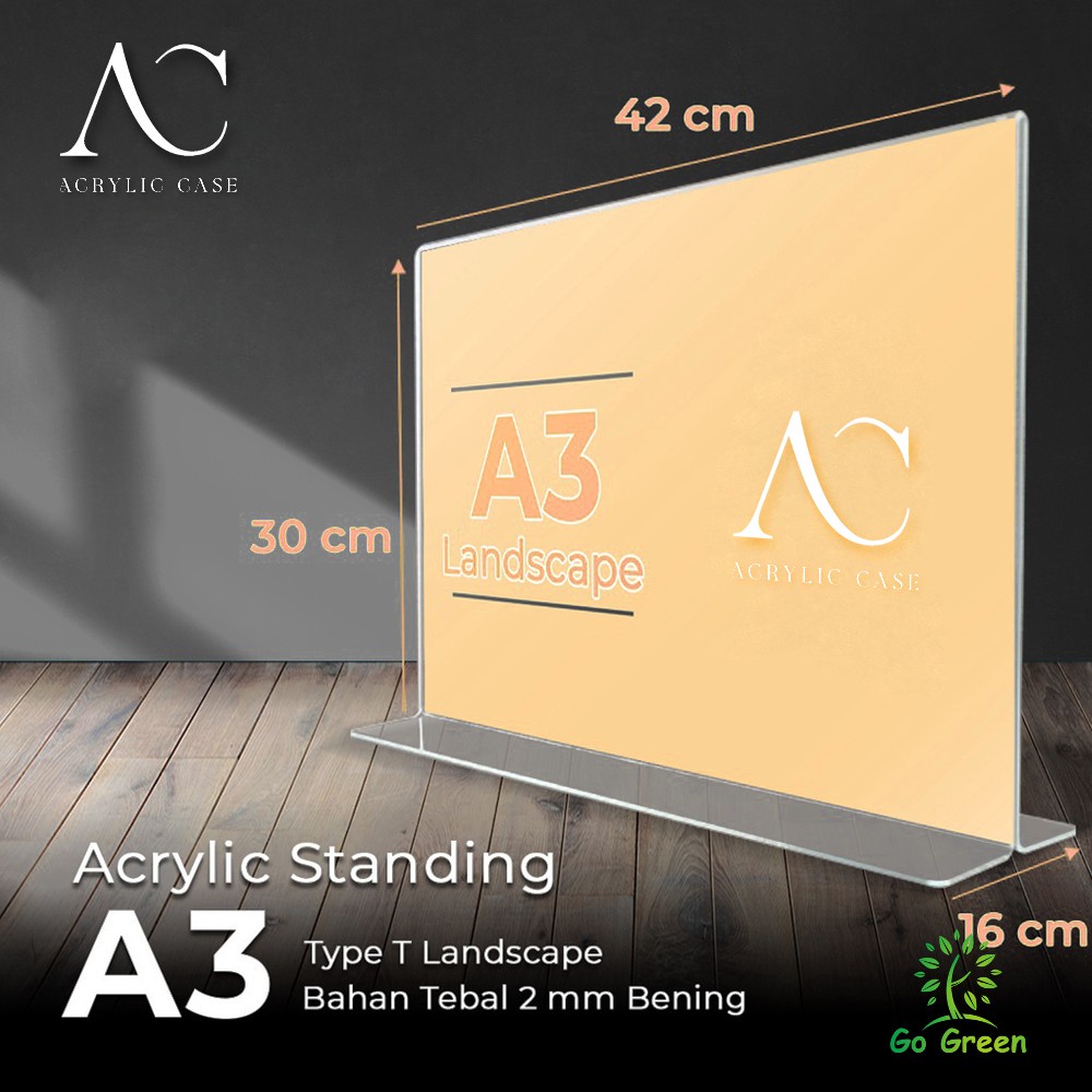 

Acrylic Tent Card Holder A3 Landscape / Tempat Brosur Meja Akrilik A3 T Type