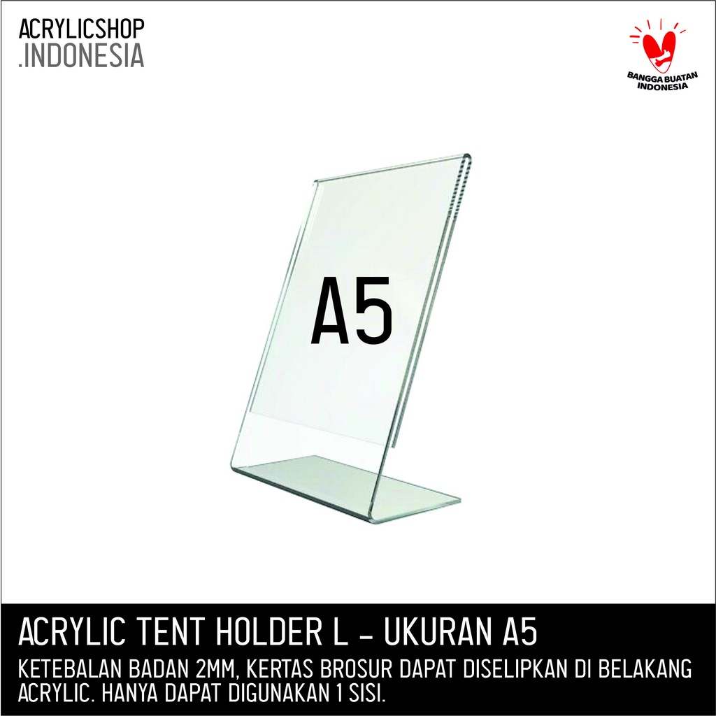Jual Akrilik Tempat Brosur A5 / Acrylic Tent Card Holder Stand 2 sisi