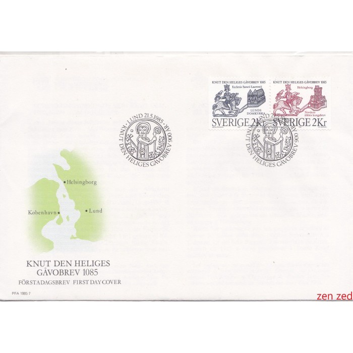 

A439 Perangko Swedia FDC 1985 Canute the Holy´s Deed 1 Pcs