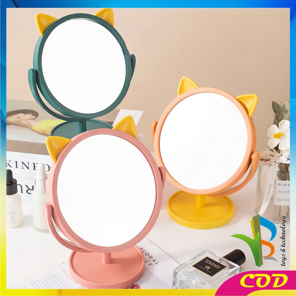 RB-K88 Cermin Make Up Motif Kuping Kucing / Kaca Make Up Bulat Standing Mirror Make Up / Cermin Rias Karakter