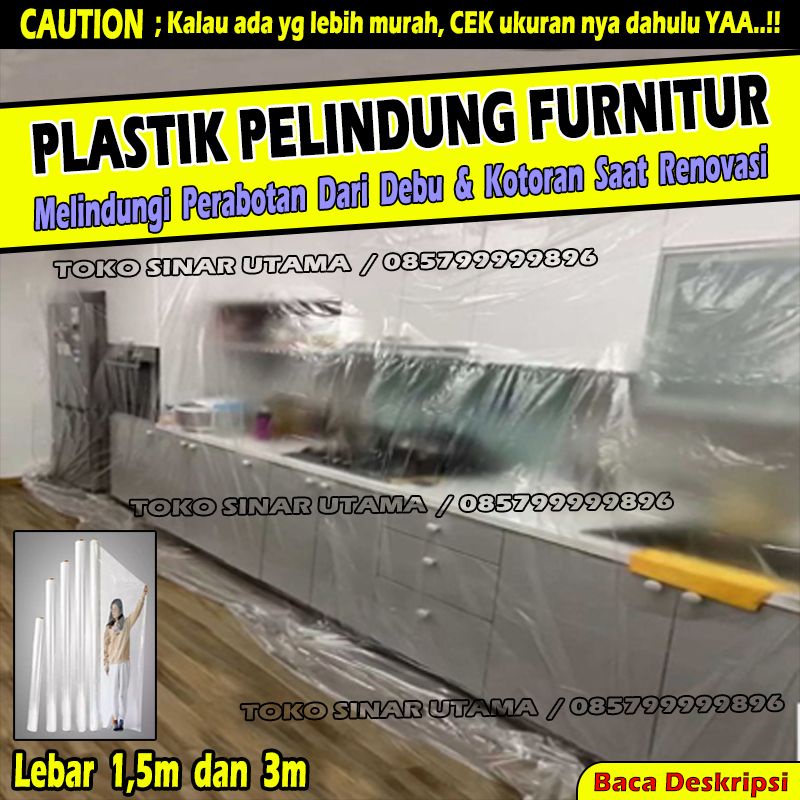 Plastik Proyek Anti Debu Renovasi Terpal Bening Penutup Lantai Cat Pengecatan Tembok Plafon Gypsum Besi Kayu Kuas Roll Meteran Bangunan M